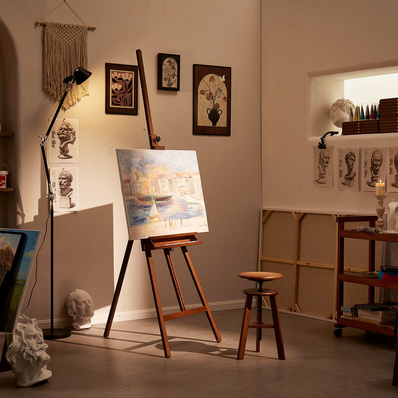 MEEDEN Large A-Frame Adjustable Artist Easel Stand-Walnut-W09B