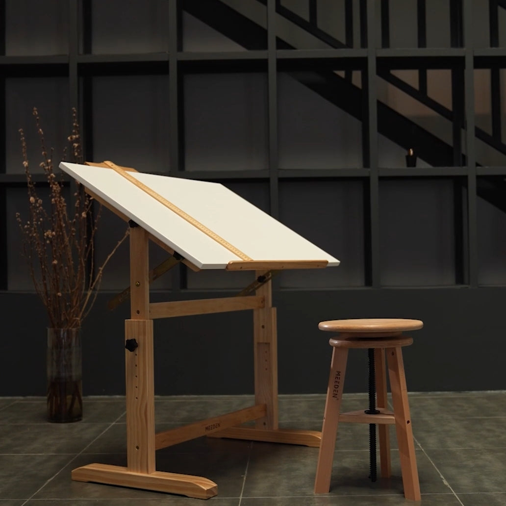 MEEDEN Adjustable Wooden Drafting Table & Stool Set, White-XSZ-5