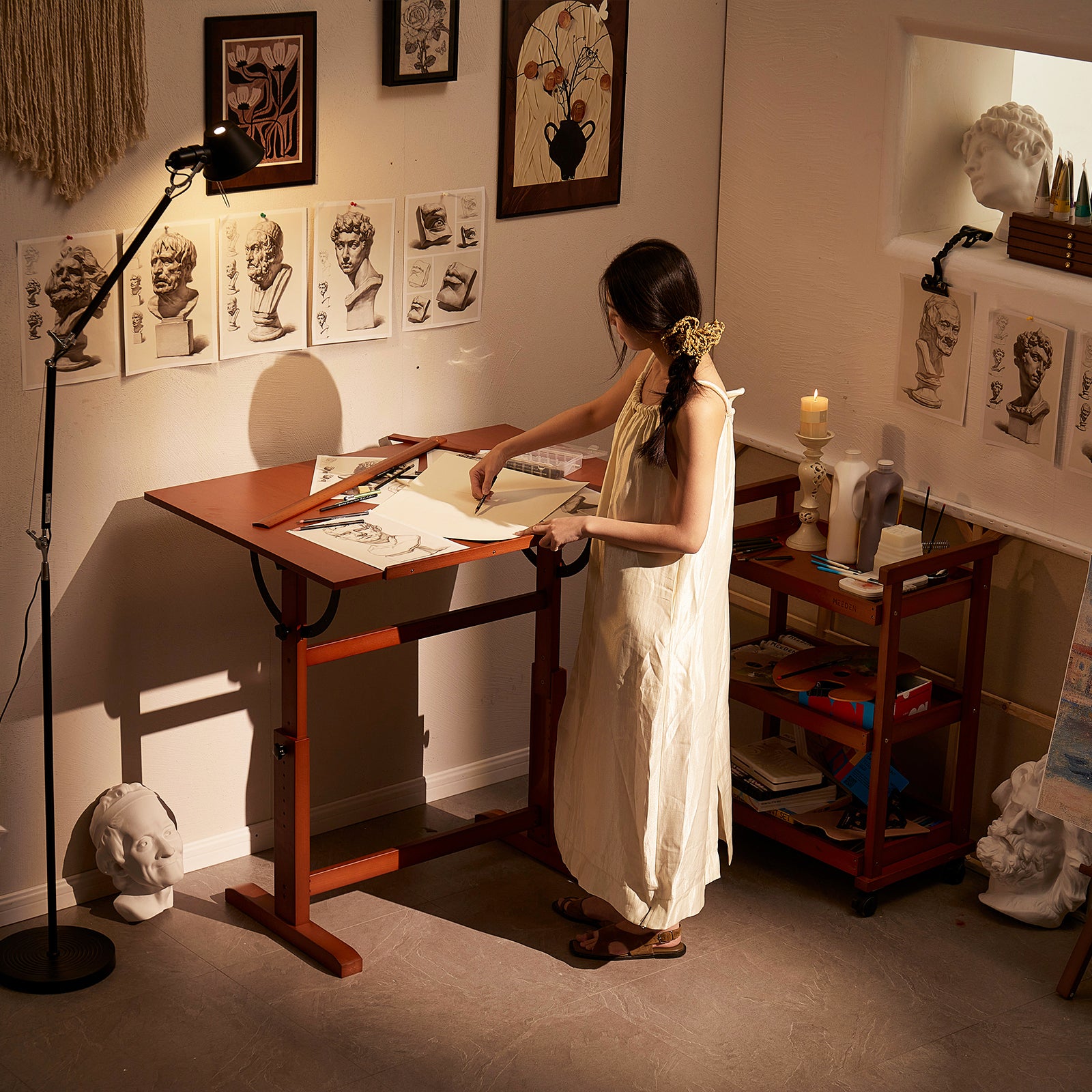 MEEDEN Extra Large Wooden Drafting Table, Light Walnut-XSZ-6008