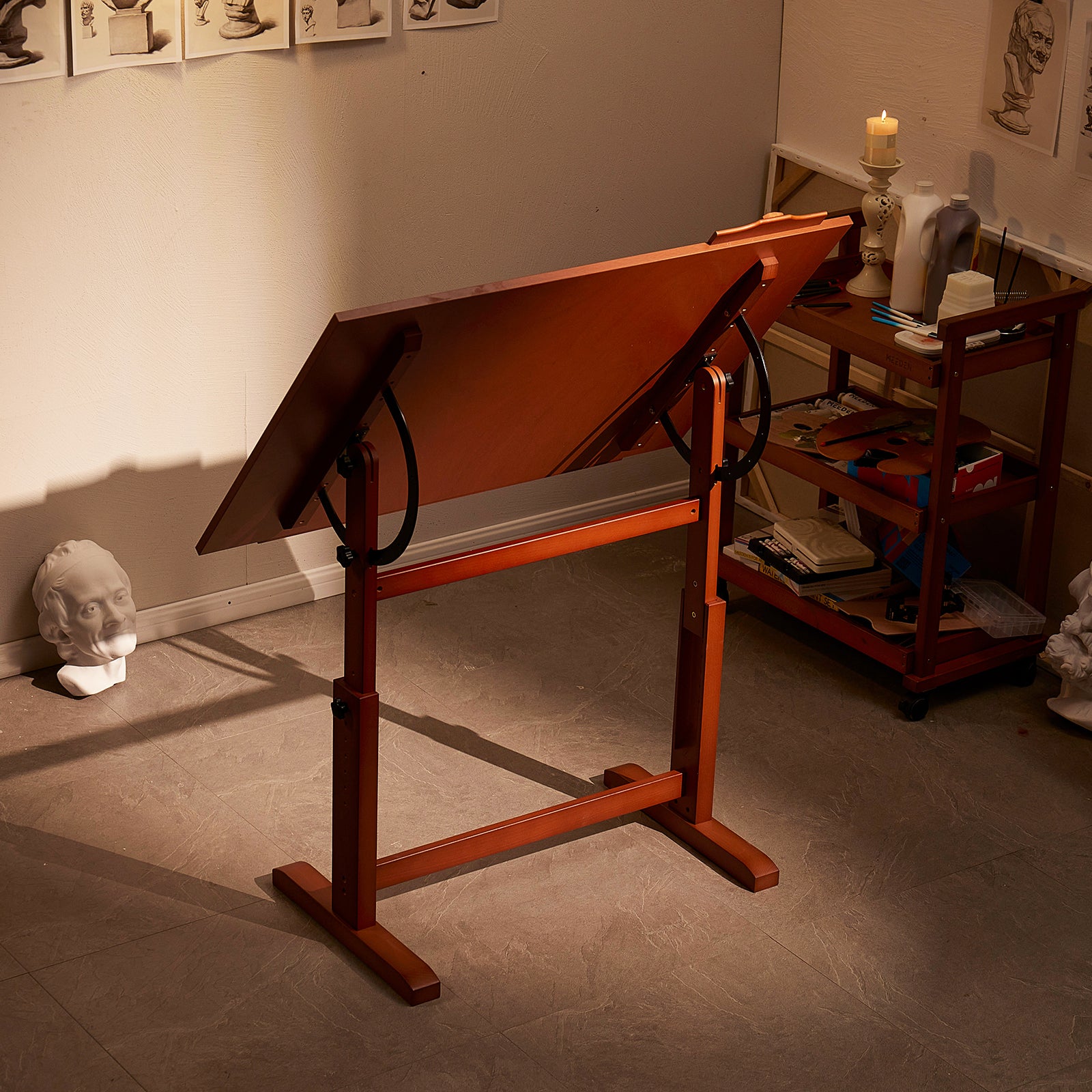 MEEDEN Extra Large Wooden Drafting Table, Light Walnut-XSZ-6008