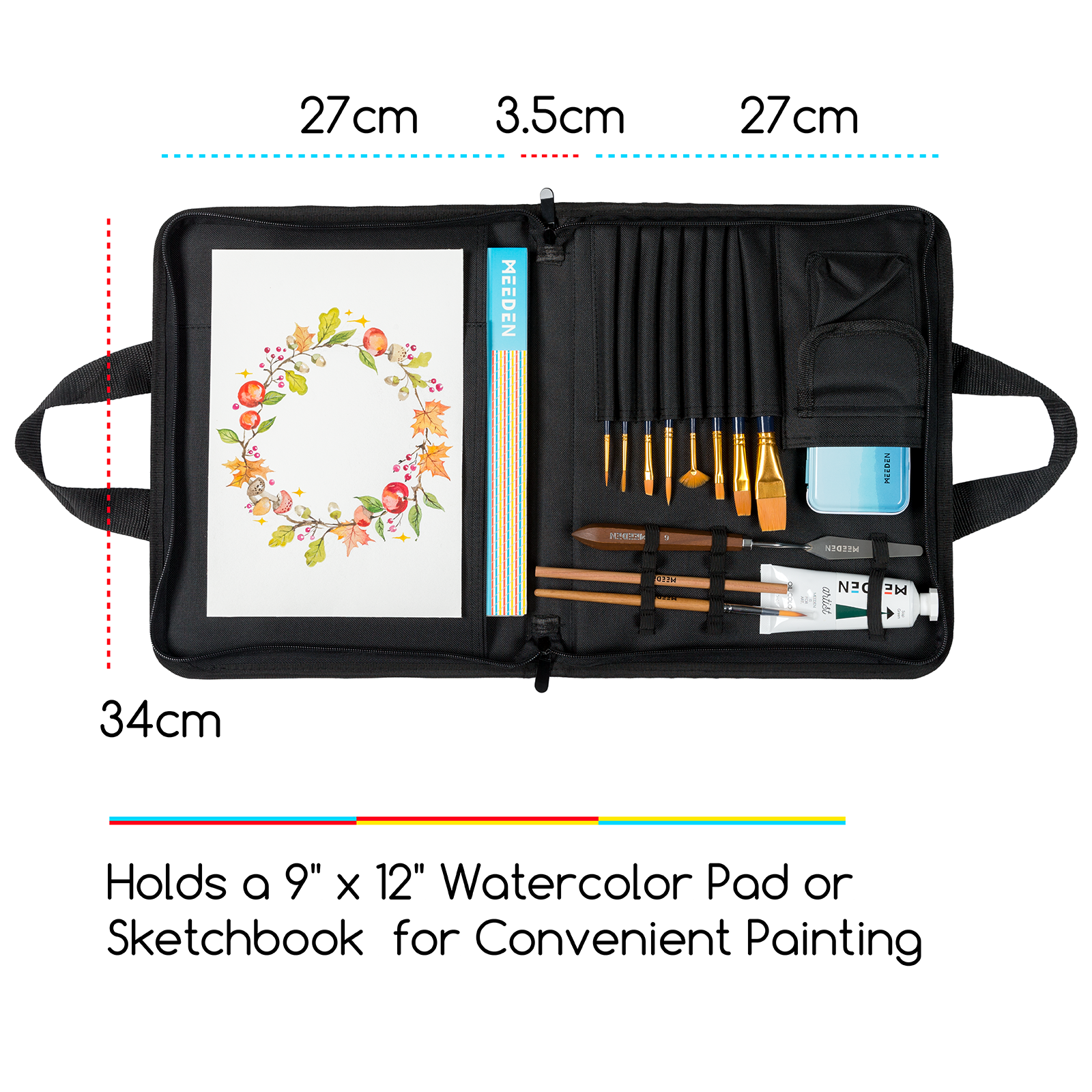 MEEDEN Studio Art Portfolio Sketch Bag, Water-proof, Black, 9"x12"