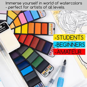 MEEDEN Travel Watercolor Paint Set, 42 Assorted Colors with 4 Brushes