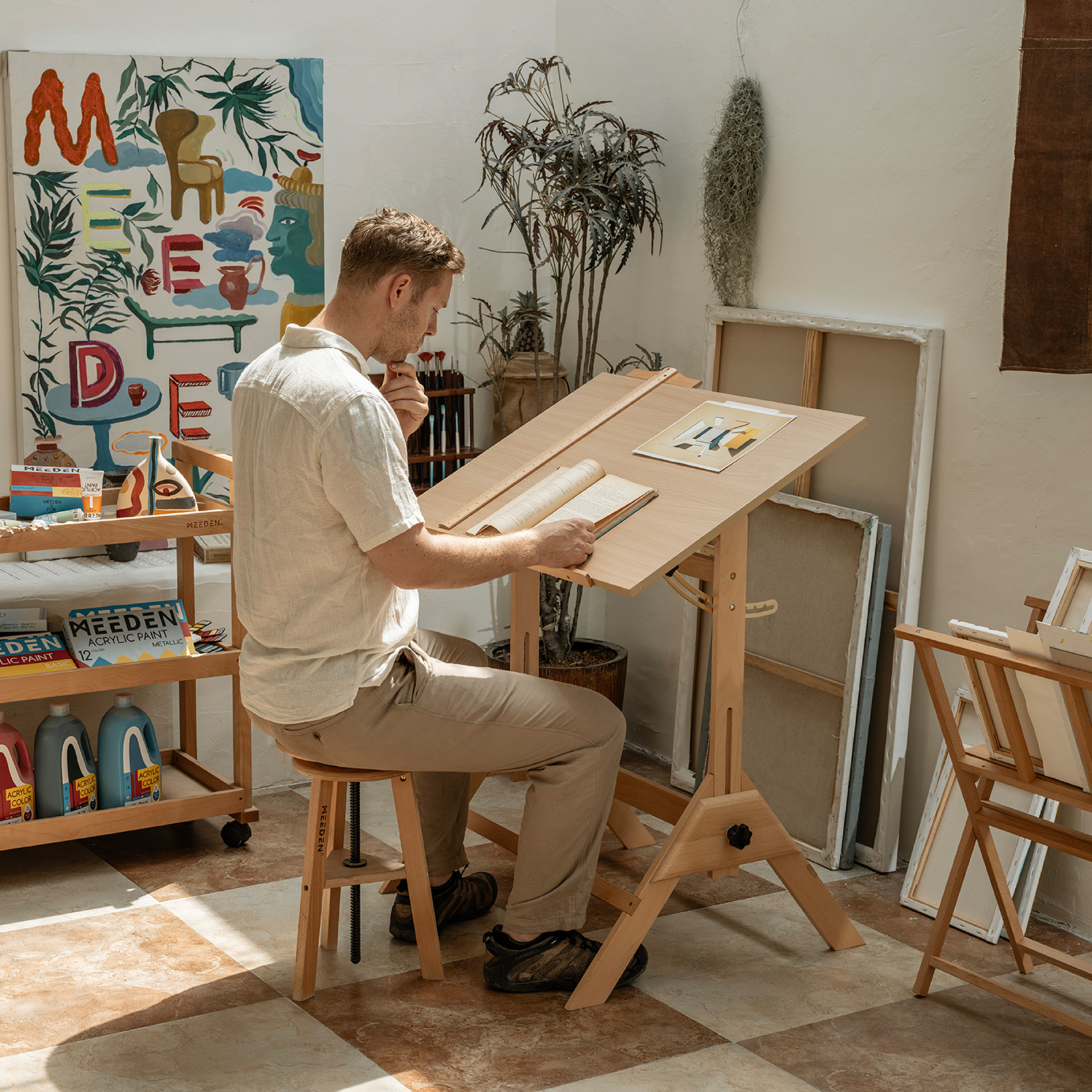 MEEDEN Adjustable Wooden Drafting Table, Natural-XSZ-2