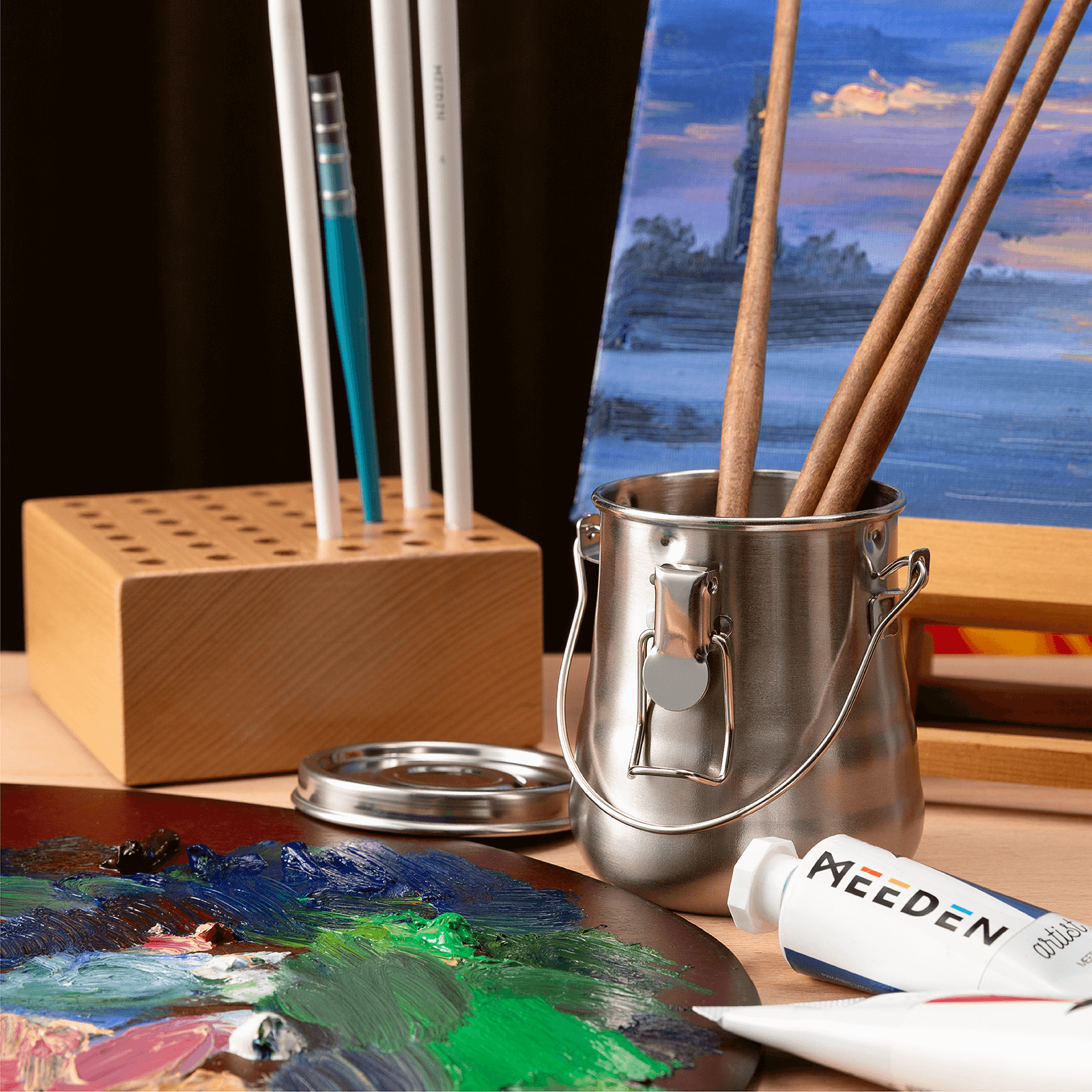 MEEDEN Portable Paint Brush Washer: Airtight Stainless Steel - Medium