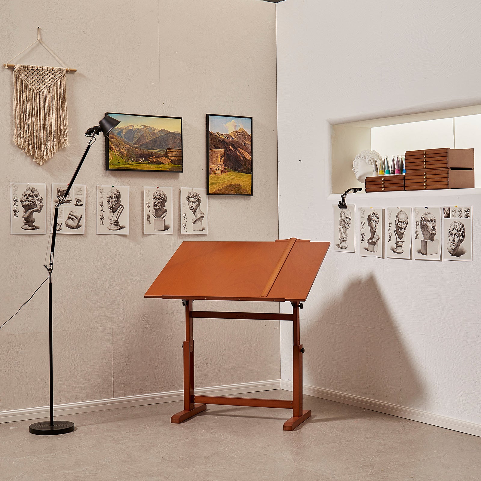 MEEDEN Extra Large Wooden Drafting Table, Light Walnut-XSZ-6008