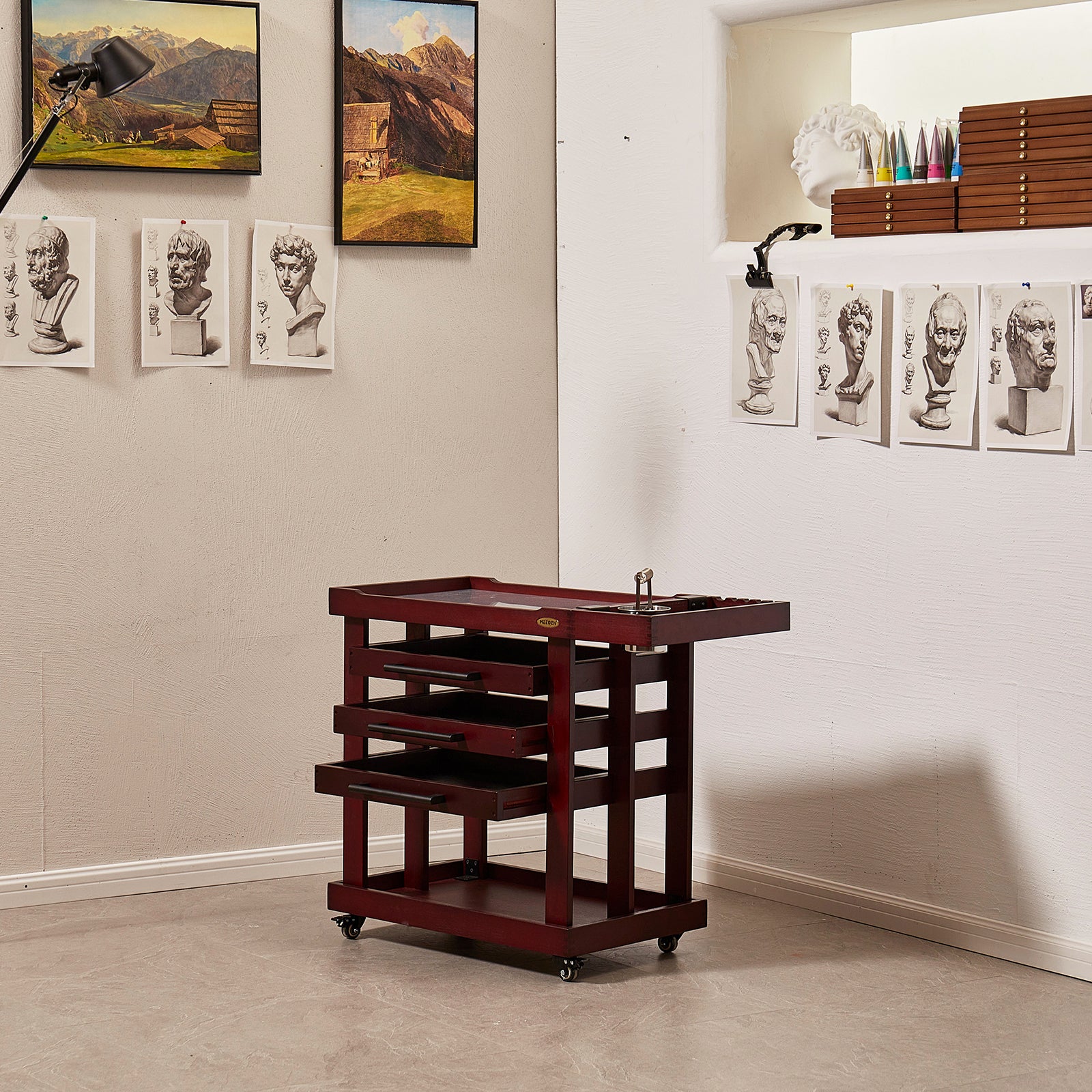 MEEDEN Deluxe Artist Storage Cart, 5-Tier Taboret-Cherry Walnut-W13H