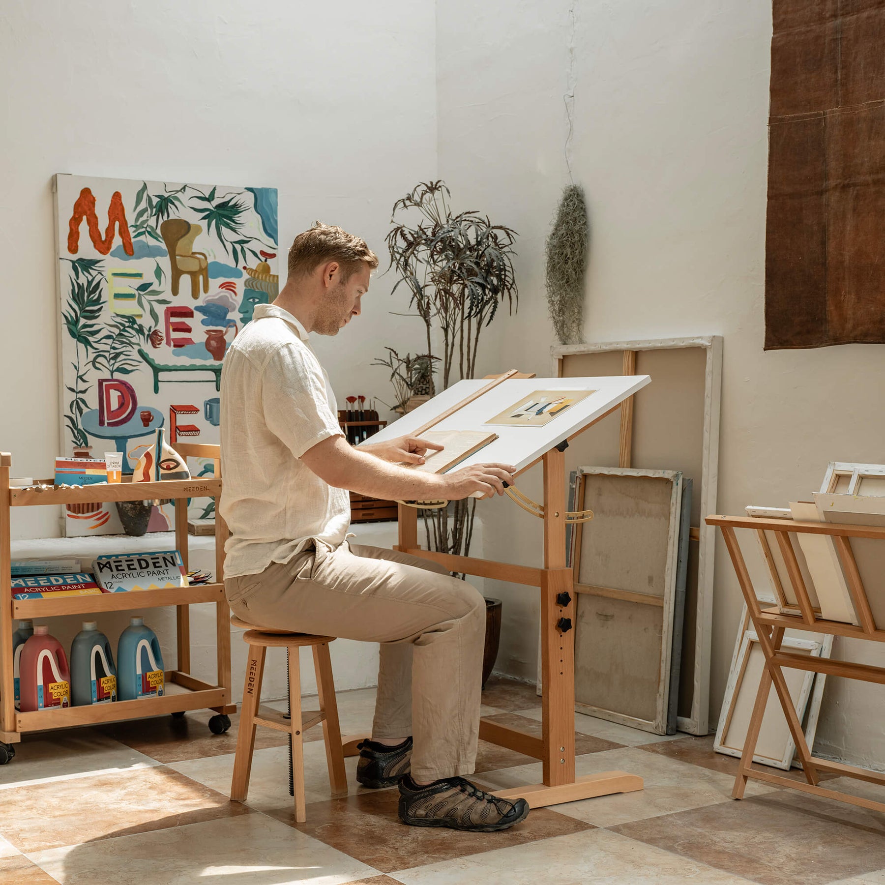 MEEDEN Adjustable Wooden Drafting Table, White-XSZ-5