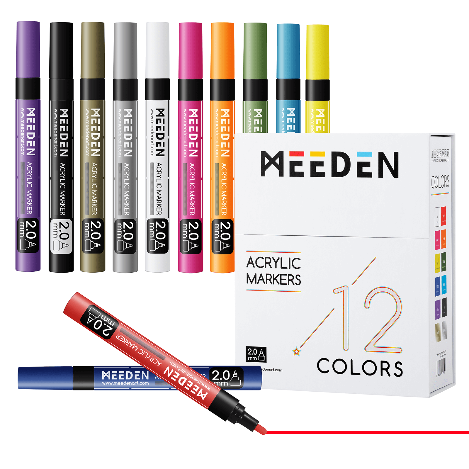 MEEDEN Acrylic Paint Markers Set - 12 Colors