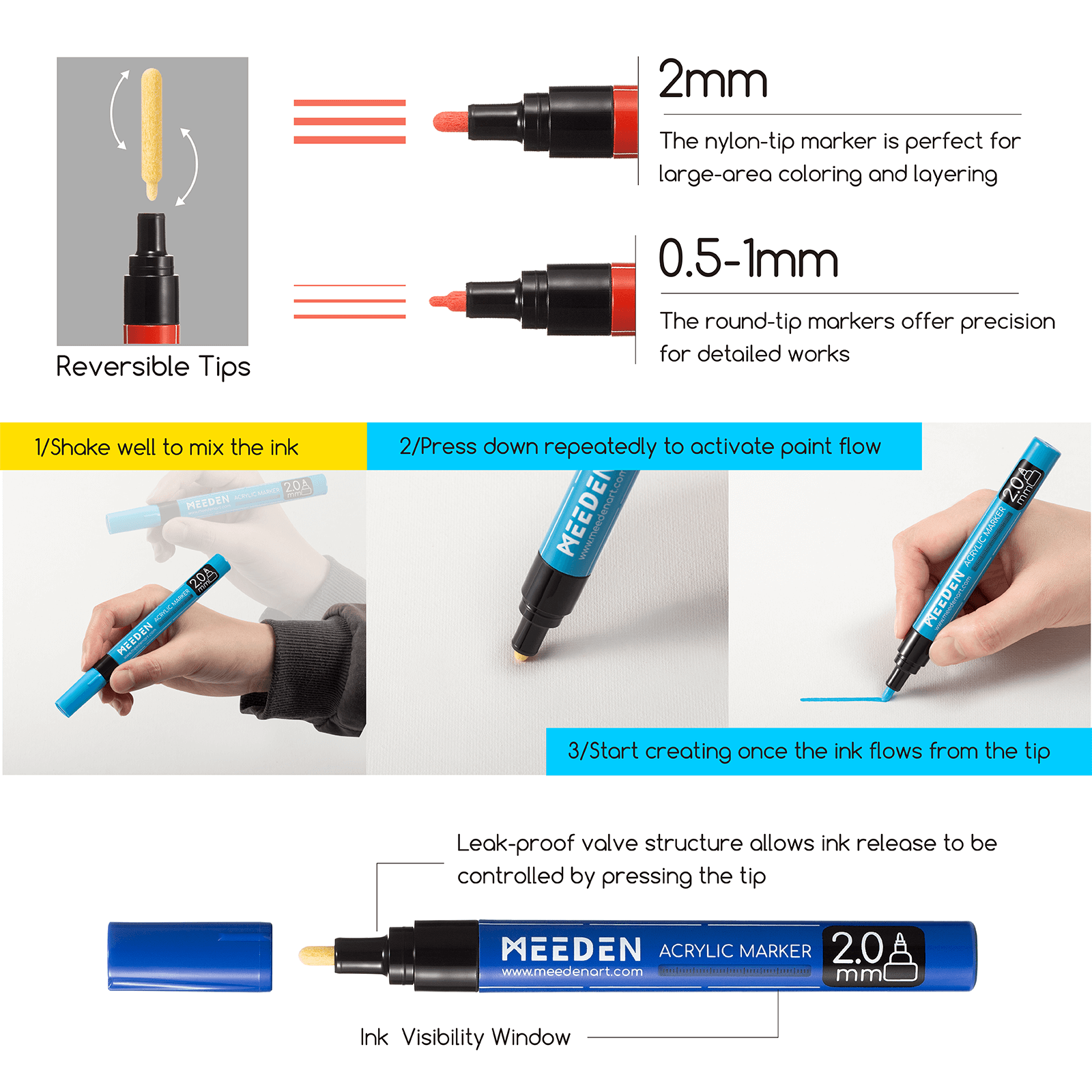 MEEDEN Acrylic Paint Markers Set - 12 Colors