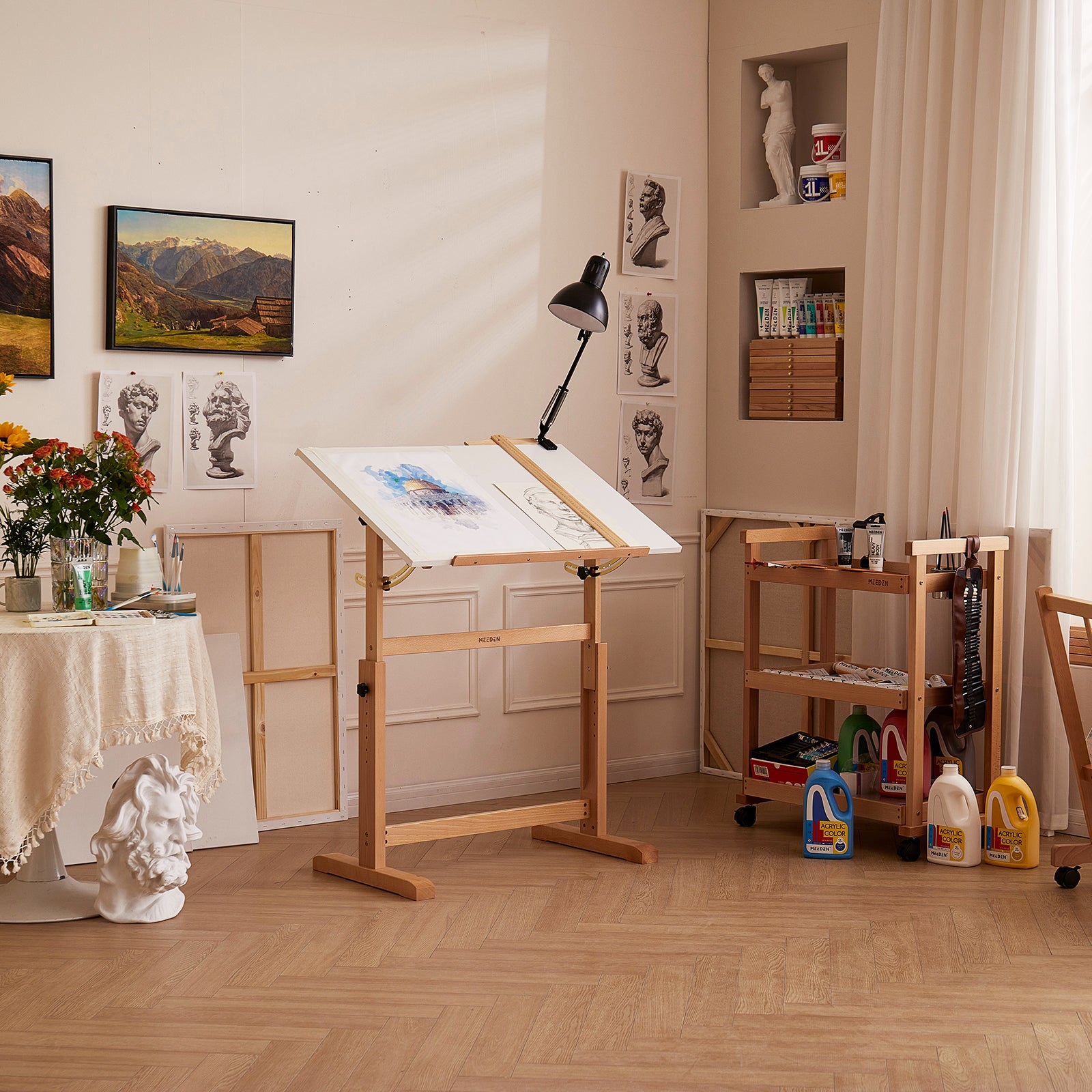 MEEDEN Adjustable Wooden Drafting Table, White-XSZ-5