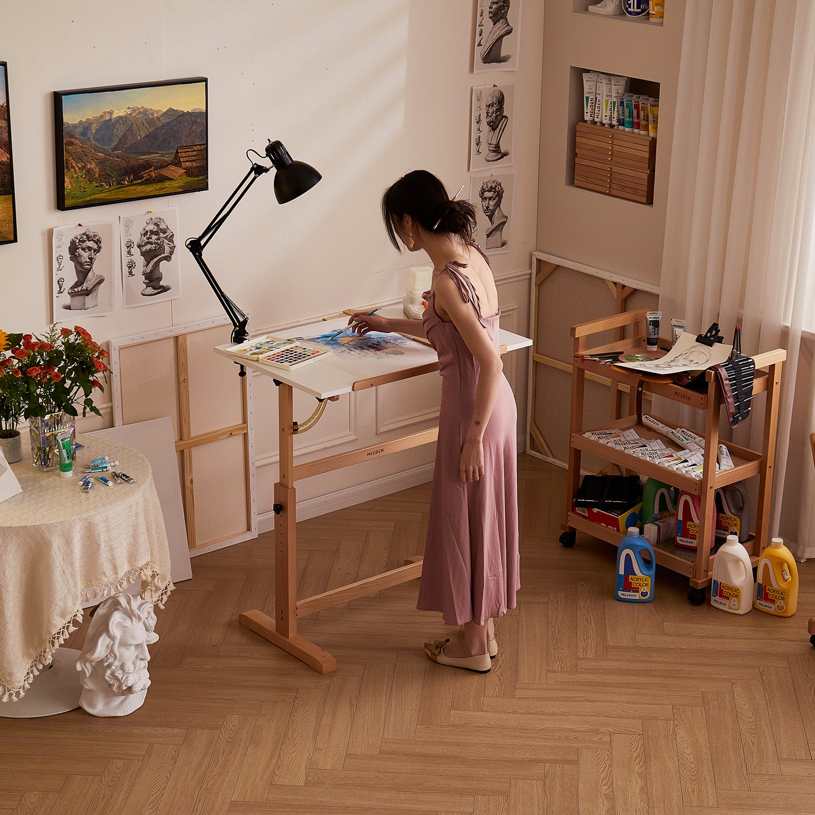 MEEDEN Adjustable Wooden Drafting Table, White-XSZ-5