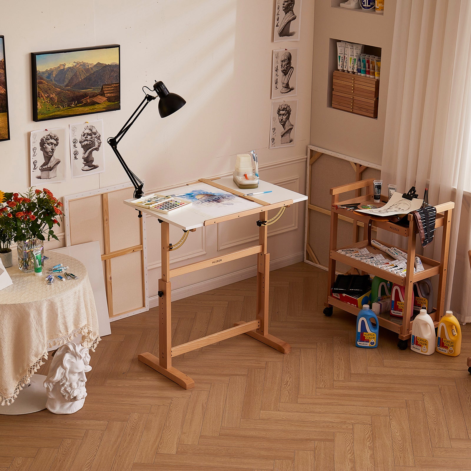 MEEDEN Adjustable Wooden Drafting Table, White-XSZ-5