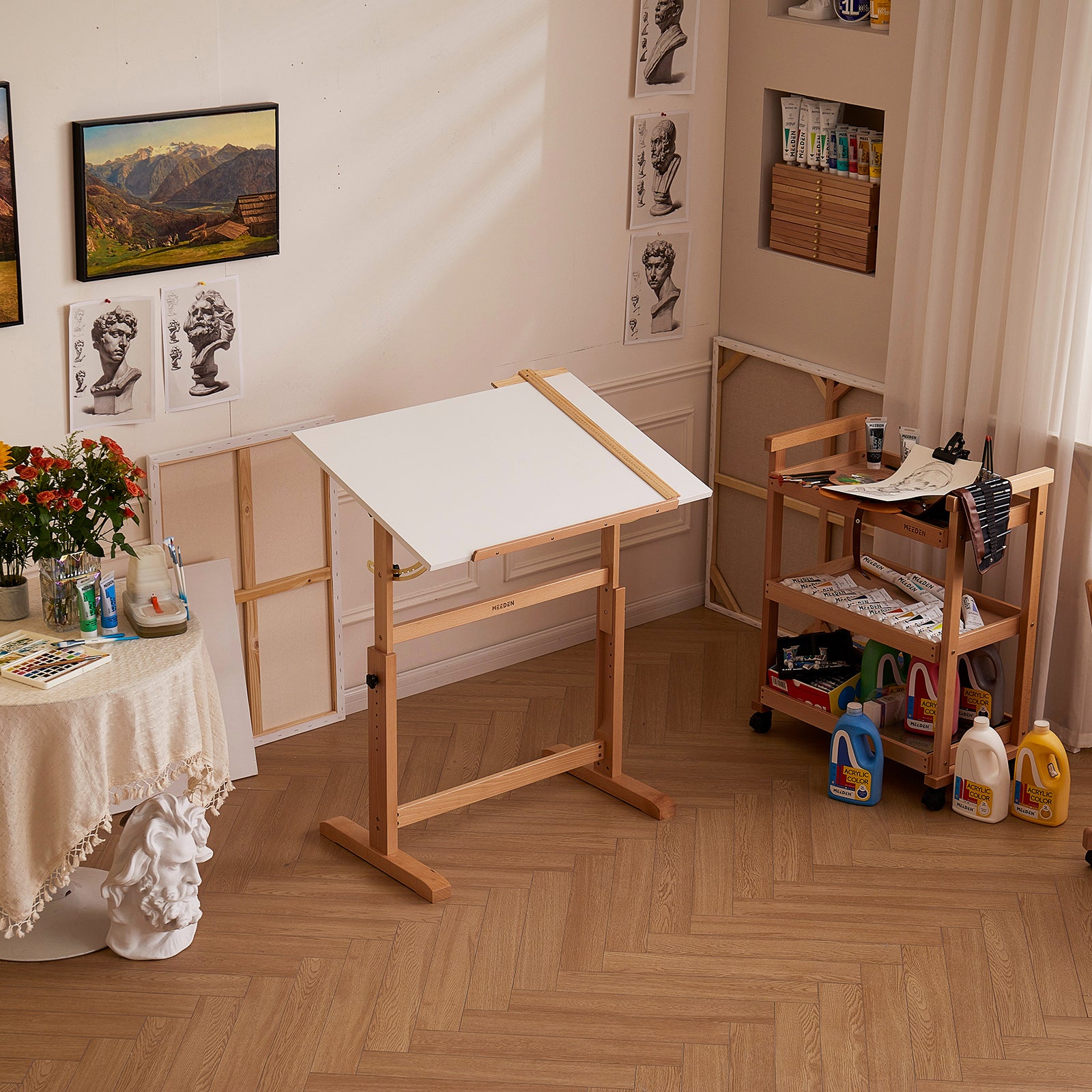 MEEDEN Adjustable Wooden Drafting Table, White-XSZ-5