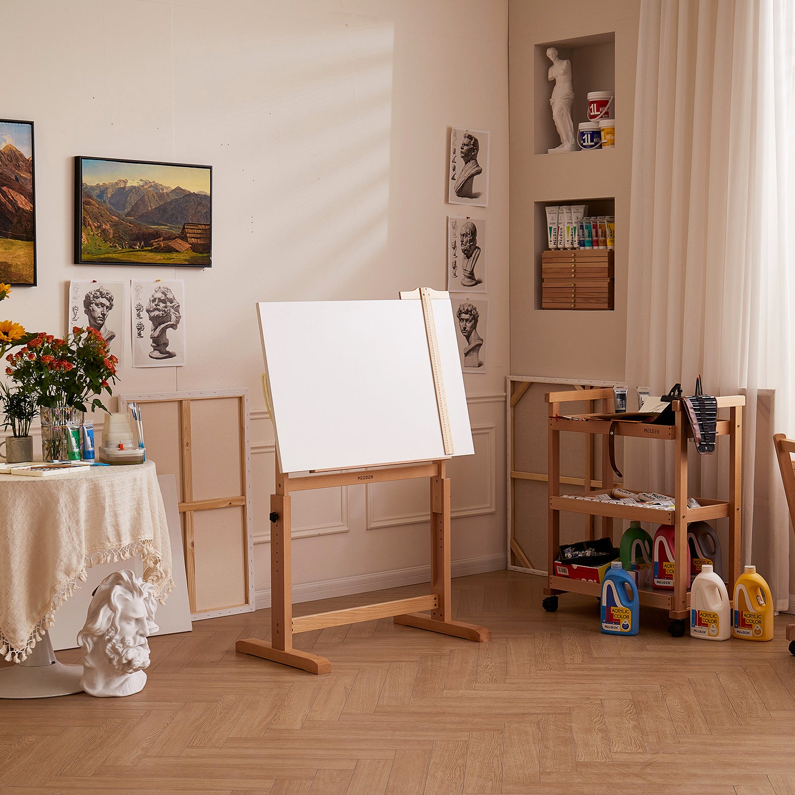 MEEDEN Adjustable Wooden Drafting Table, White-XSZ-5