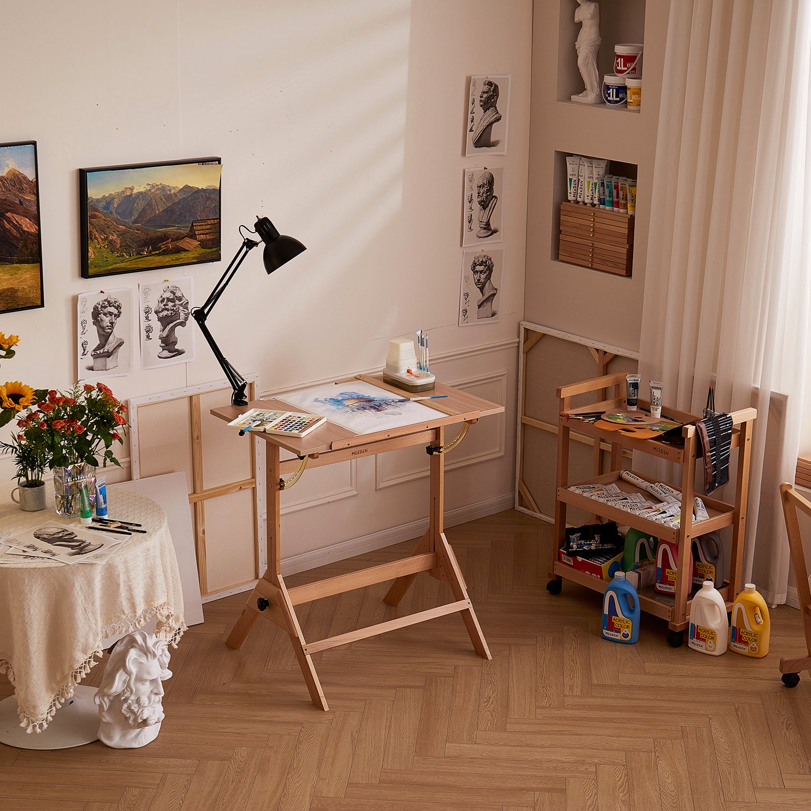 MEEDEN Adjustable Wooden Drafting Table, Natural-XSZ-2