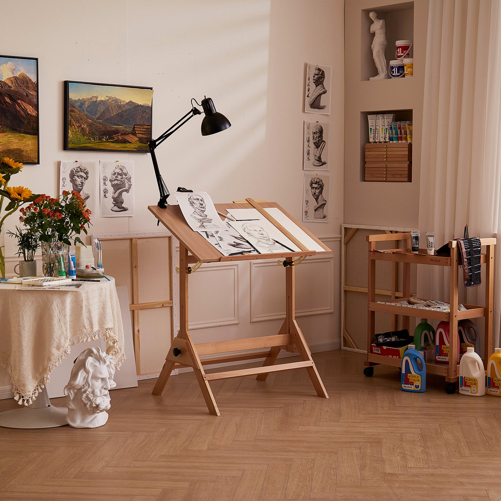 MEEDEN Adjustable Wooden Drafting Table, Natural-XSZ-2