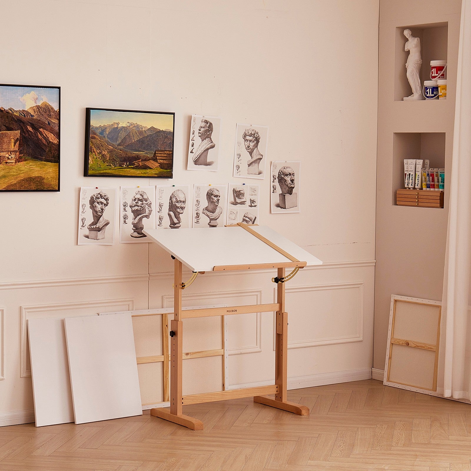 MEEDEN Adjustable Wooden Drafting Table, White-XSZ-5