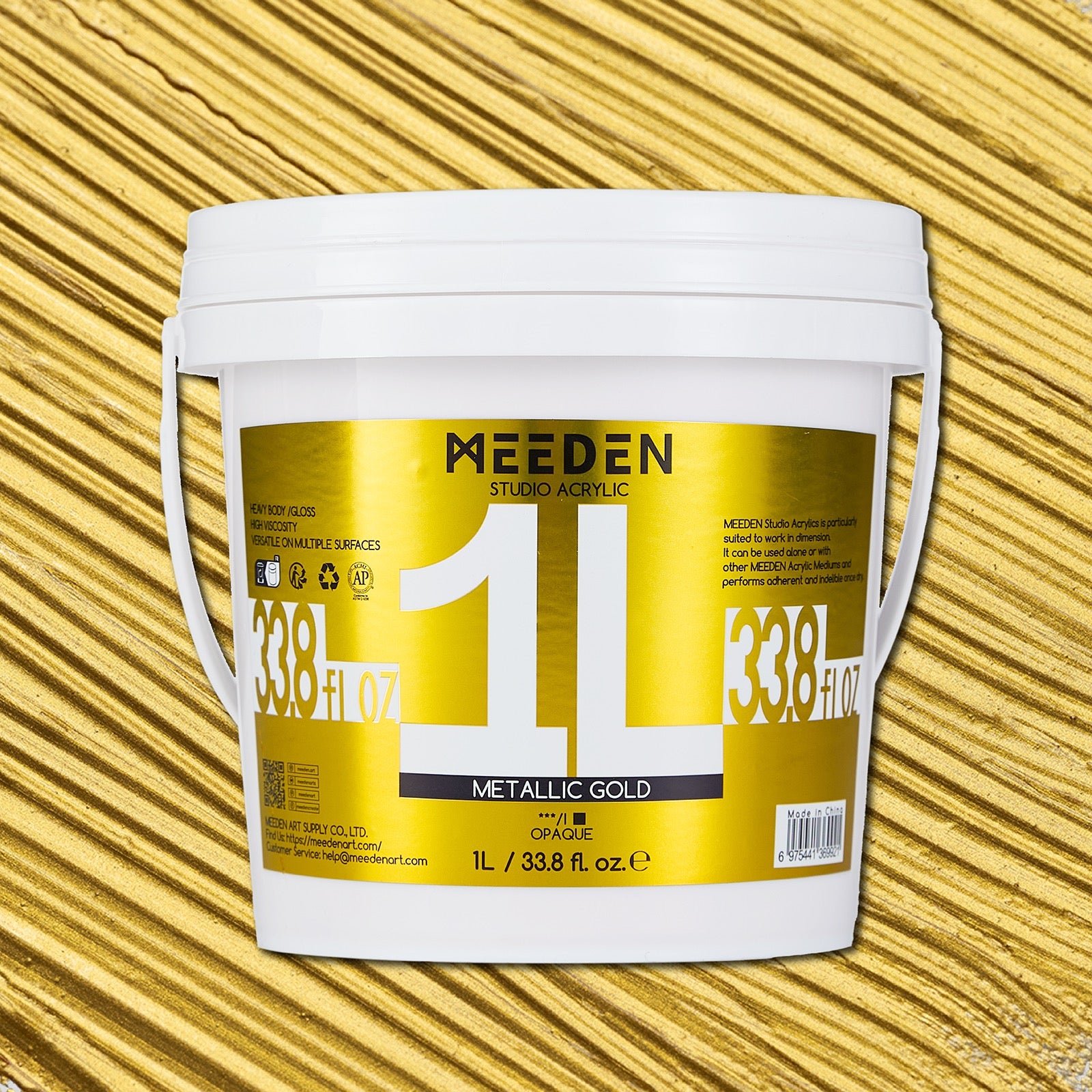 MEEDEN Studio Acrylic Paint,  Metallic Brilliant Gold, 1 L / 33.8 oz