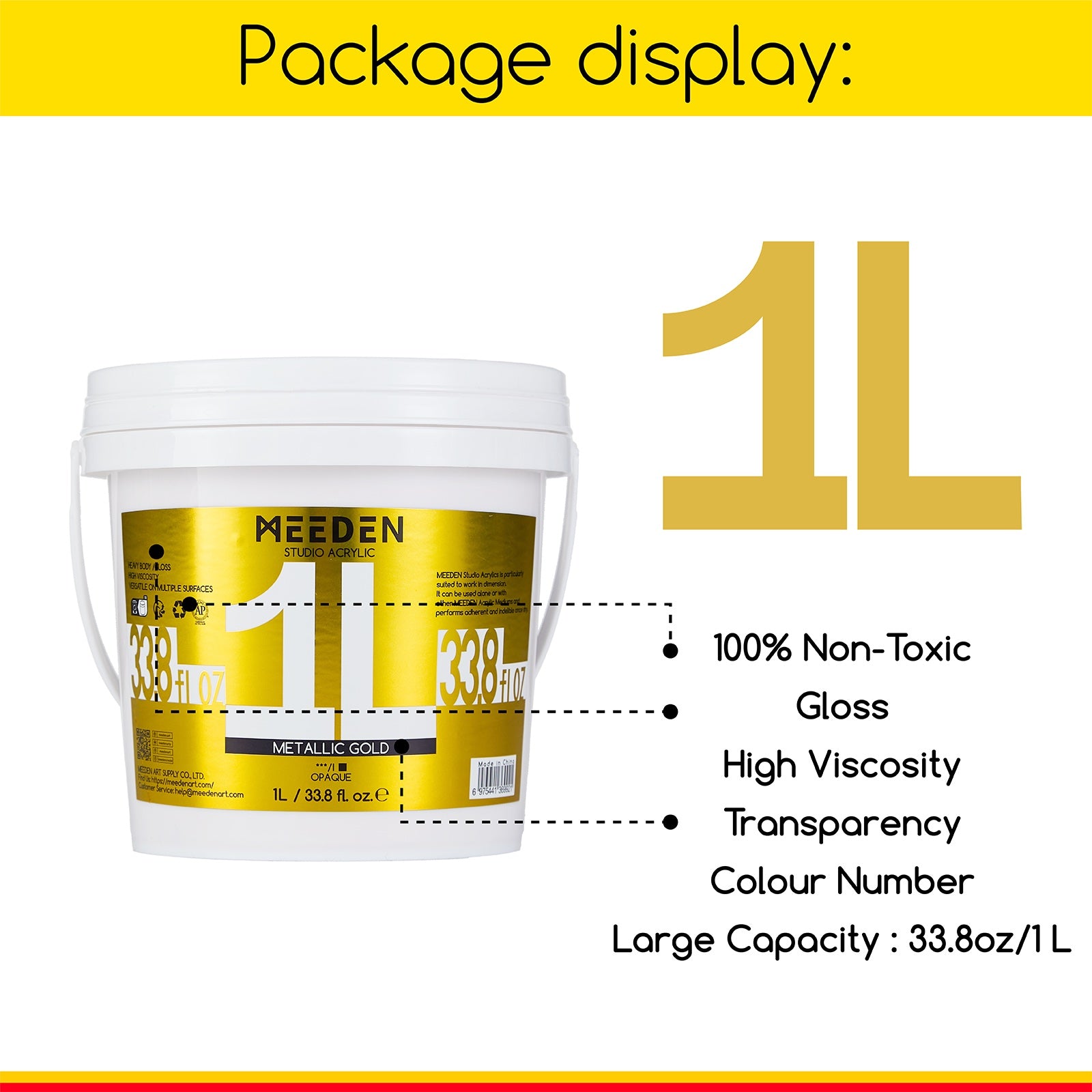 MEEDEN Studio Acrylic Paint,  Metallic Brilliant Gold, 1 L / 33.8 oz