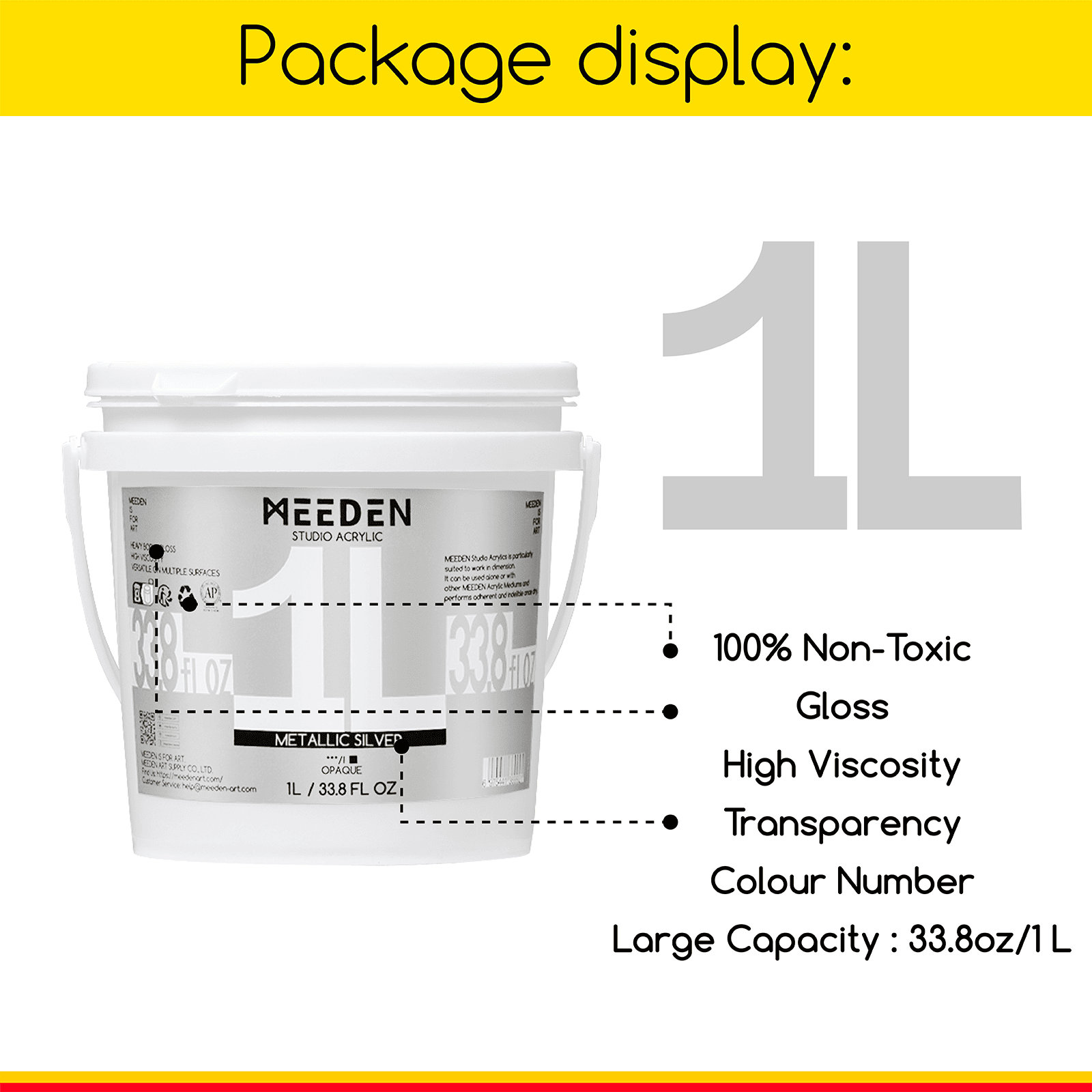 MEEDEN Studio Acrylic Paint,  Metallic Silver Acrylic Paint, 1 L / 33.8 oz