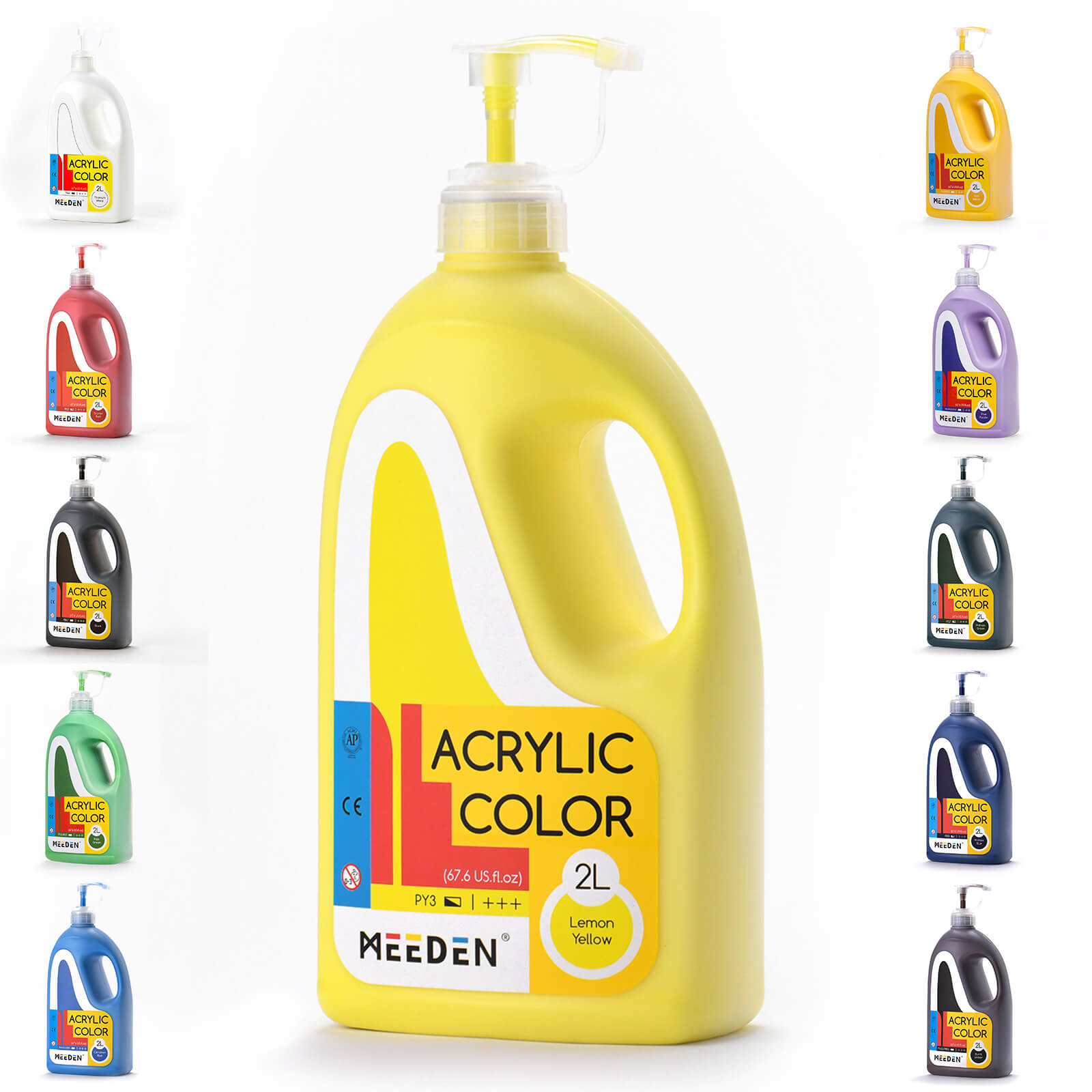 MEEDEN Acrylic Paint with Pump Lid, 11 Colors Available, 2L / 67.6 oz