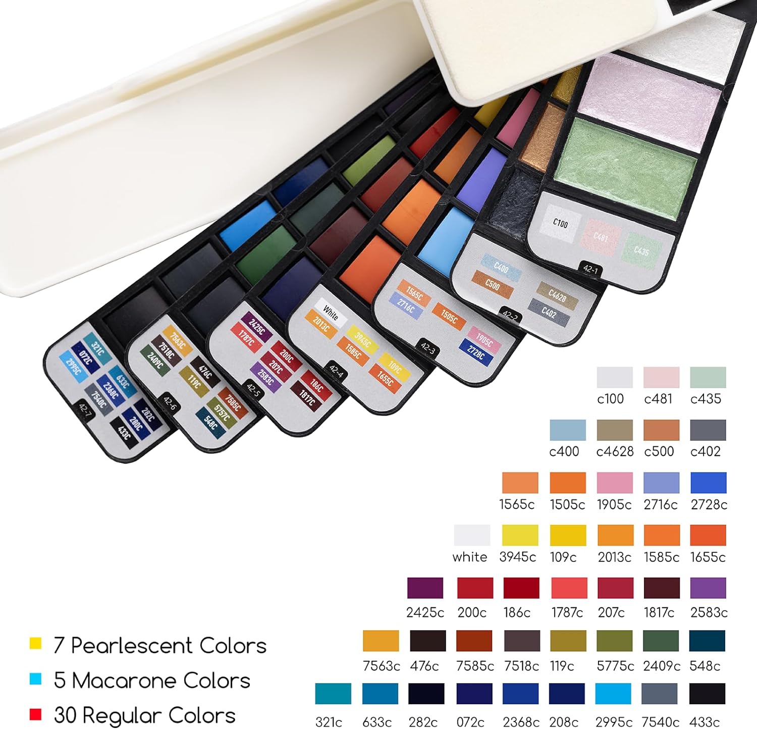 MEEDEN Travel Watercolor Paint Set, 42 Assorted Colors with 4 Brushes