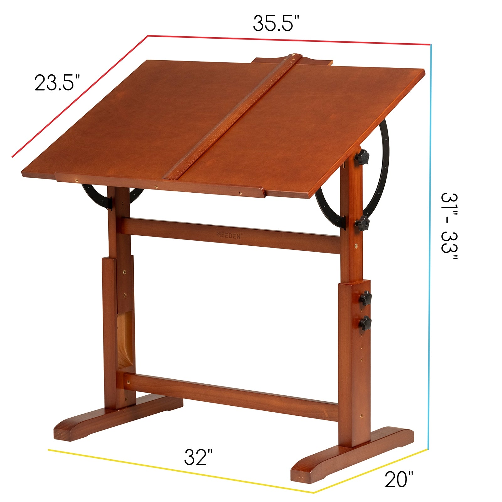 MEEDEN Vintage Adjustable Wooden Drafting Table & Stool Set, Dark Walnut-XSZ-4