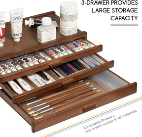 MEEDEN Pro 3-Drawer Beech Wood Portable Storage Box-HH-3