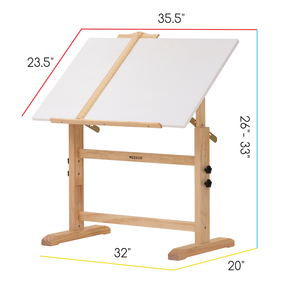 MEEDEN Adjustable Wooden Drafting Table & Stool Set, White-XSZ-5