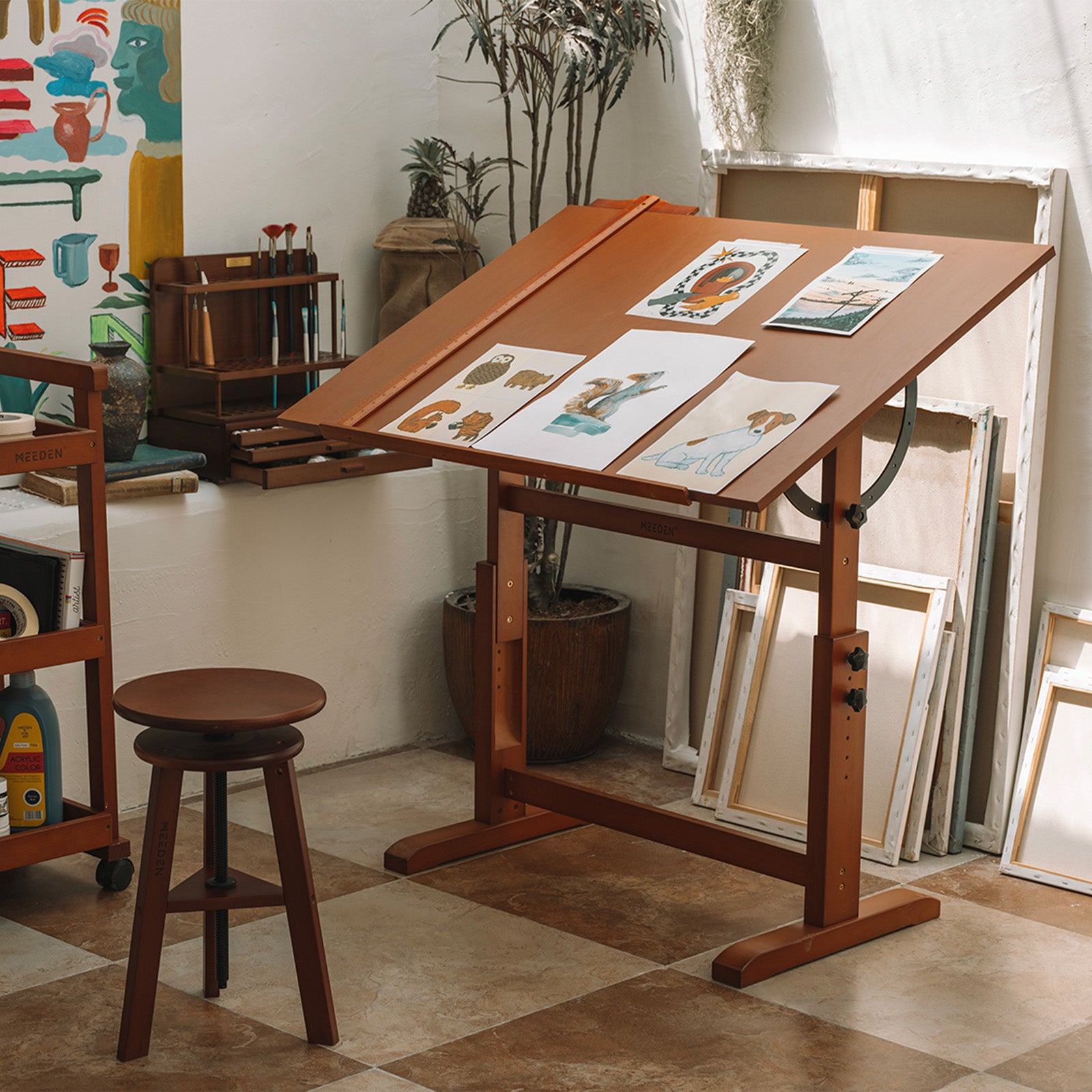 MEEDEN Extra Large Wooden Drafting Table, Light Walnut-XSZ-6008