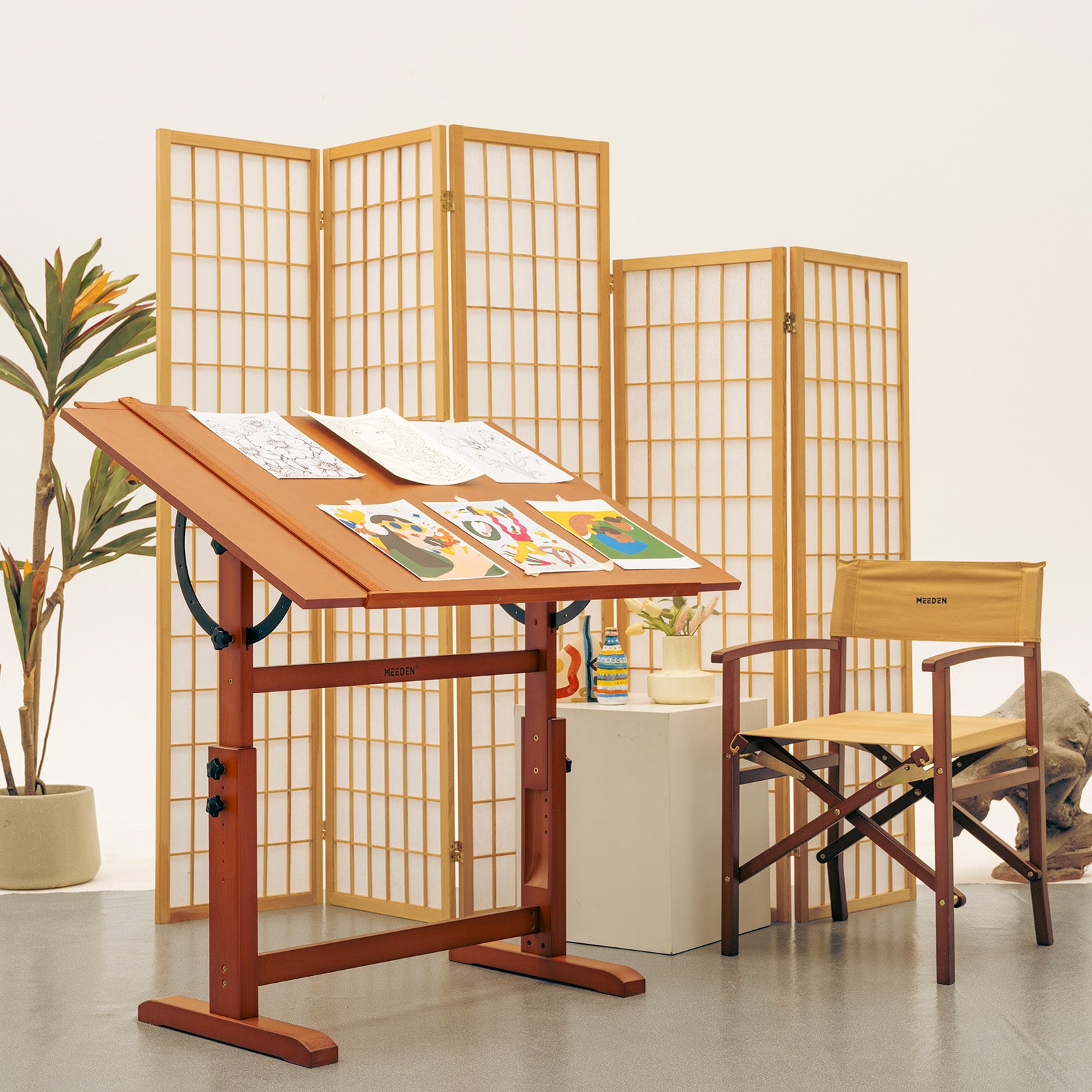 MEEDEN Extra Large Wooden Drafting Table, Light Walnut-XSZ-6008