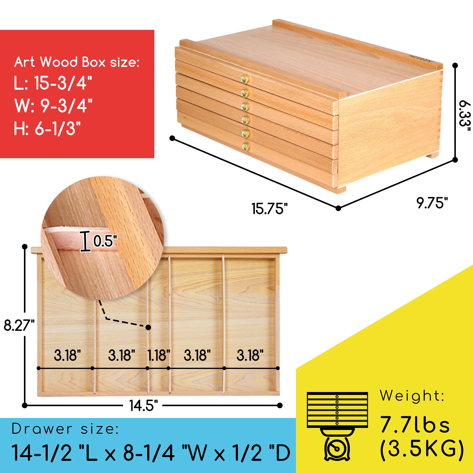 MEEDEN 6-Drawer Artist Supply Storage Box, Natural