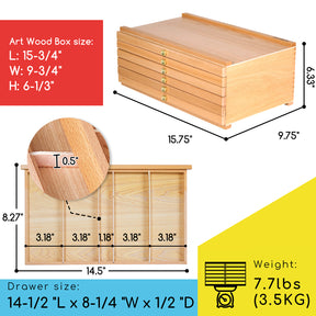 MEEDEN 6-Drawer Artist Supply Storage Box, Natural