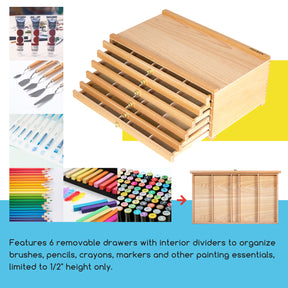 MEEDEN 6-Drawer Artist Supply Storage Box, Natural