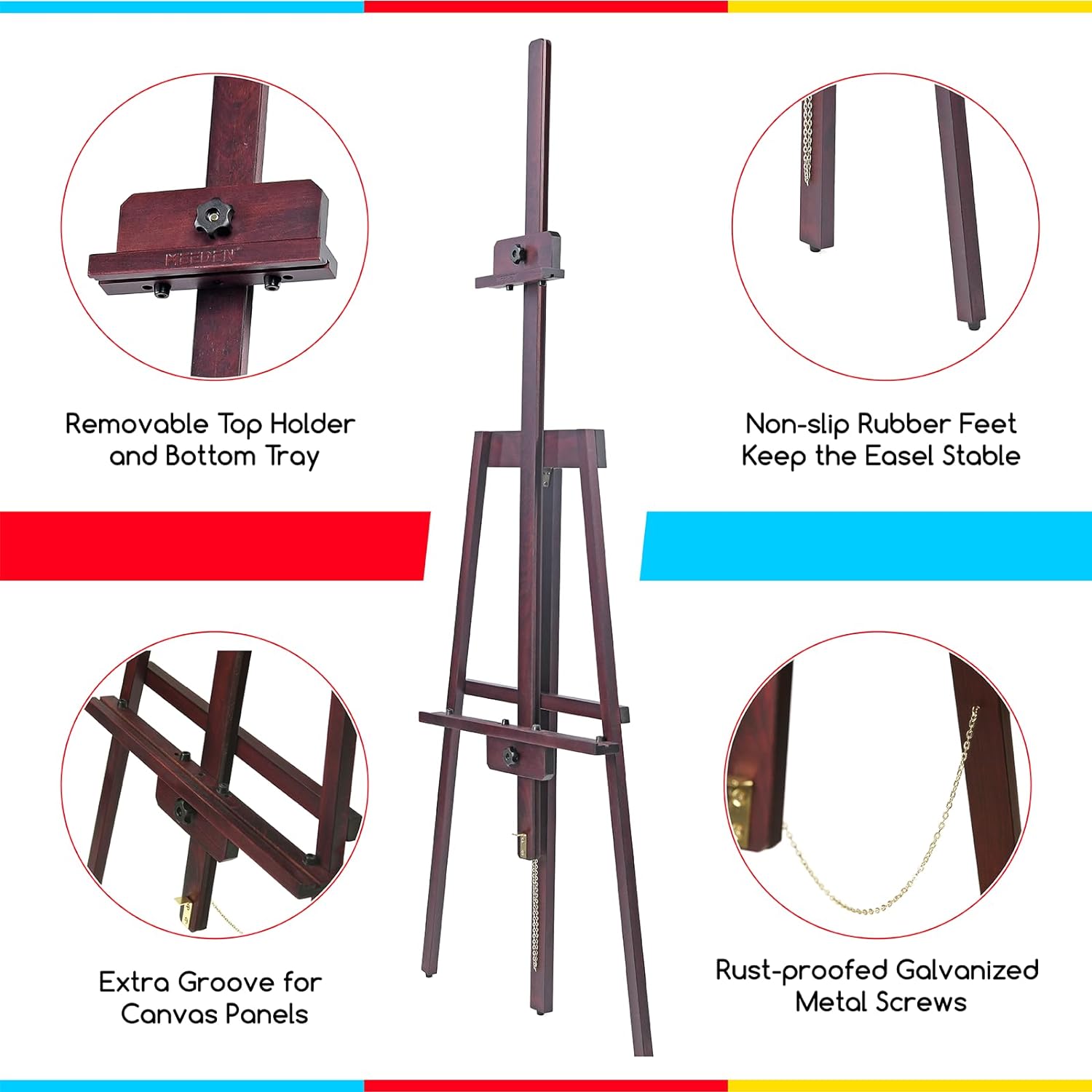 MEEDEN A-Frame Tripod Wooden Easel Stand-Dark Walnut-W09