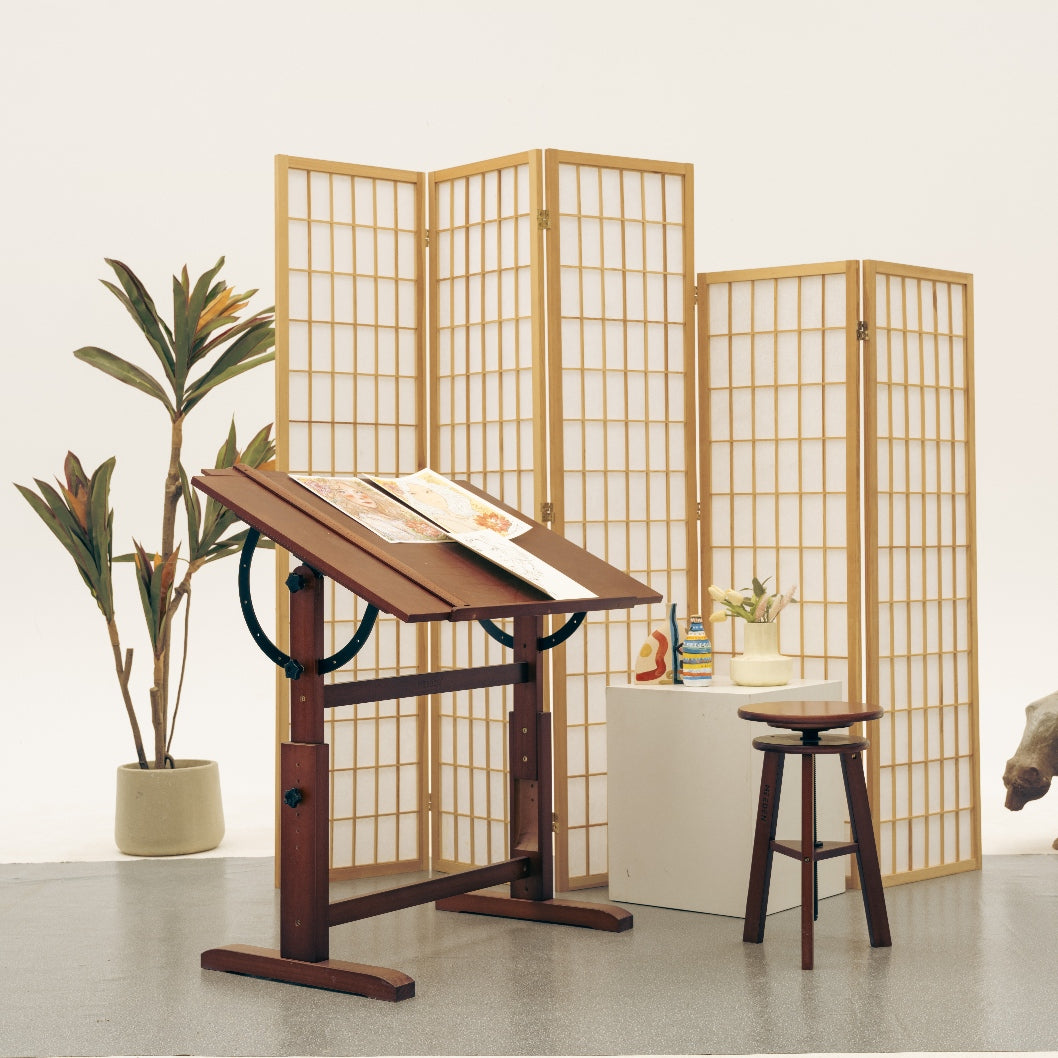 MEEDEN Vintage Adjustable Wooden Drafting Table & Stool Set, Dark Walnut-XSZ-4