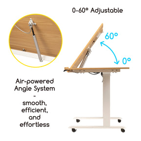 MEEDEN Large Electric Height Adjustable Drafting Table with Side Board, Natural