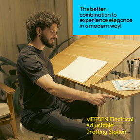 MEEDEN Large Electric Height Adjustable Drafting Table with Side Board, Natural