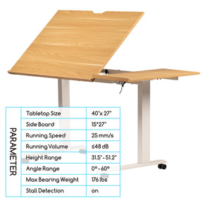MEEDEN Large Electric Height Adjustable Drafting Table with Side Board, Natural
