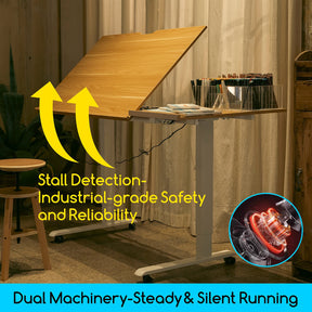 MEEDEN Large Electric Height Adjustable Drafting Table with Side Board, Natural