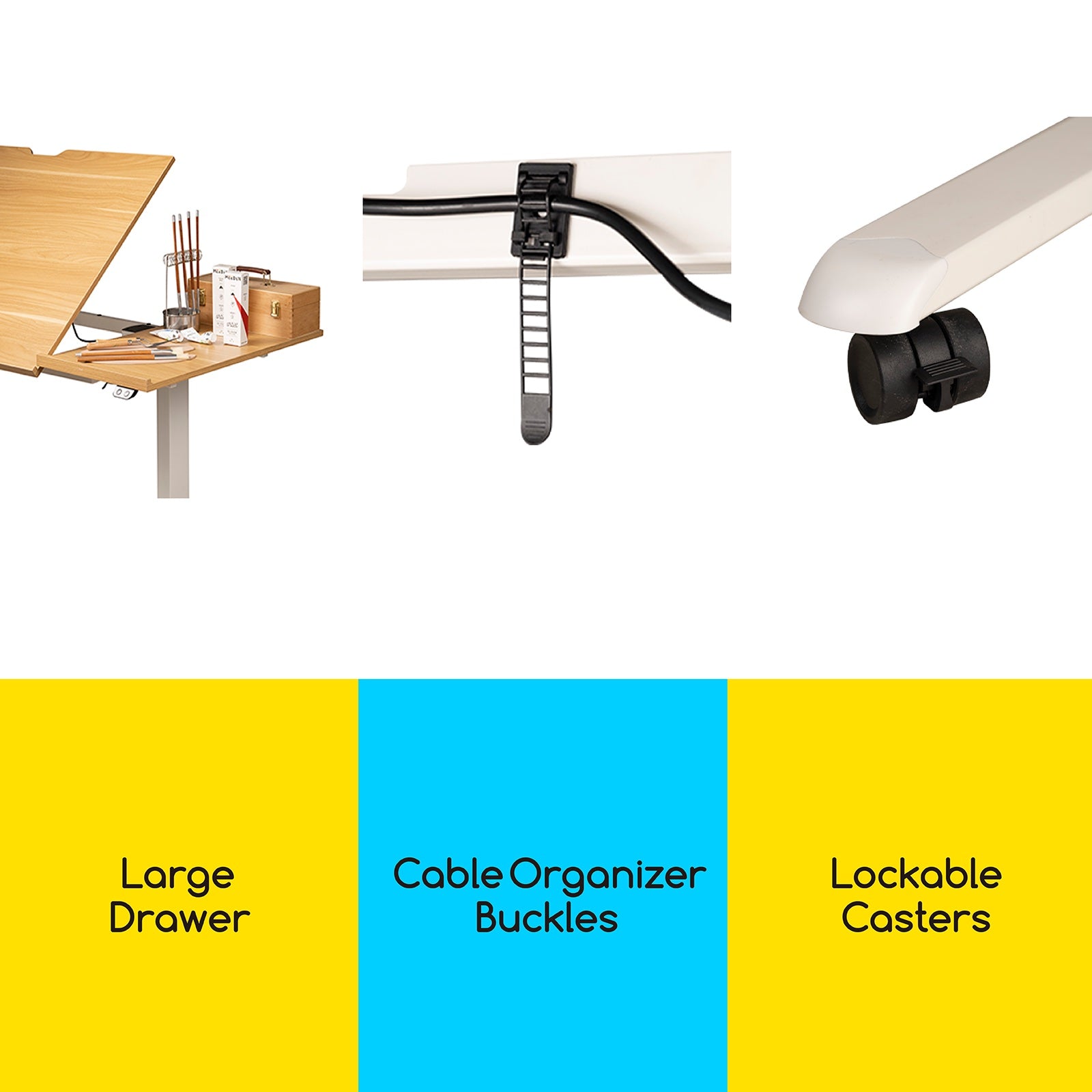 MEEDEN Large Electric Height Adjustable Drafting Table with Side Board, Natural