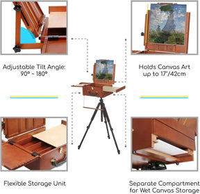 MEEDEN Plein Air Pochade Box with Tripod-Walnut