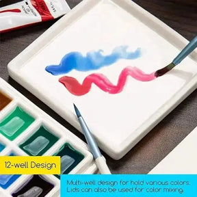MEEDEN 12-Well Ceramic Paint Palette with Cover - MetrocartsPalette