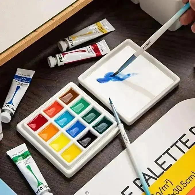 MEEDEN 12-Well Ceramic Paint Palette with Cover - MetrocartsPalette