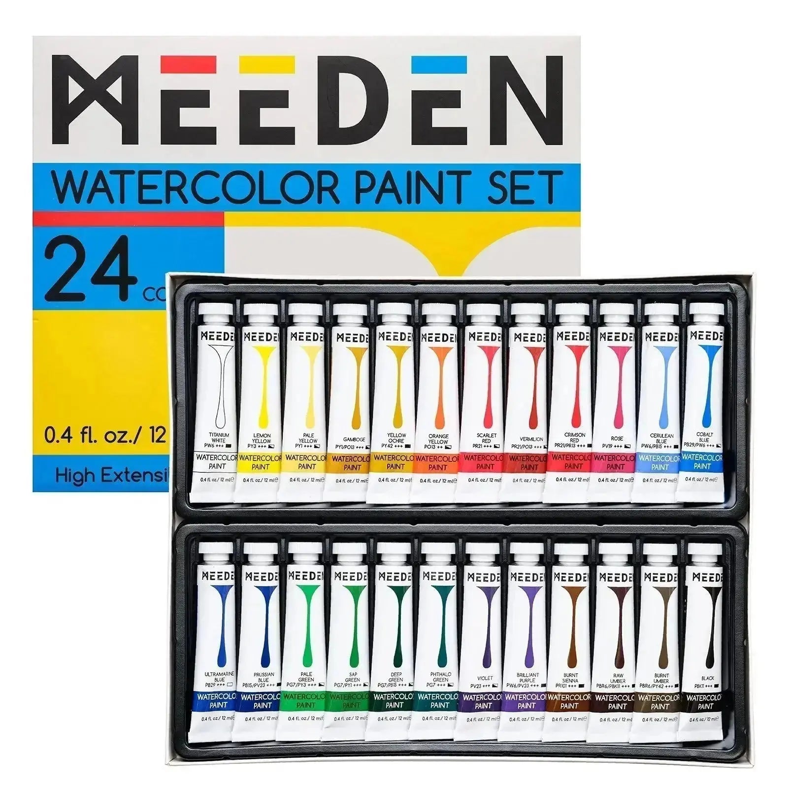 MEEDEN 24-Color Tube Watercolor Paint Set, 12ml - MetrocartsPaint