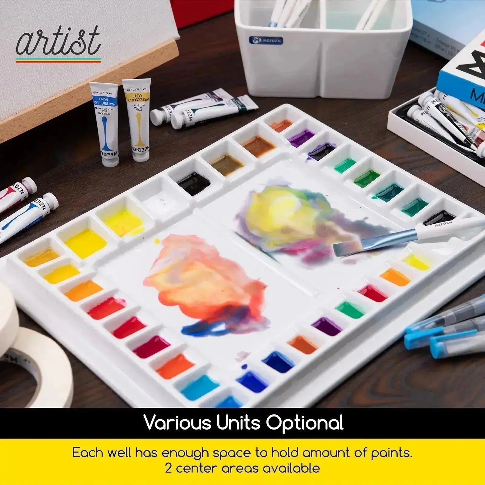 MEEDEN 33-Well Porcelain Painting Palette with Plastic Cover - Metrocarts