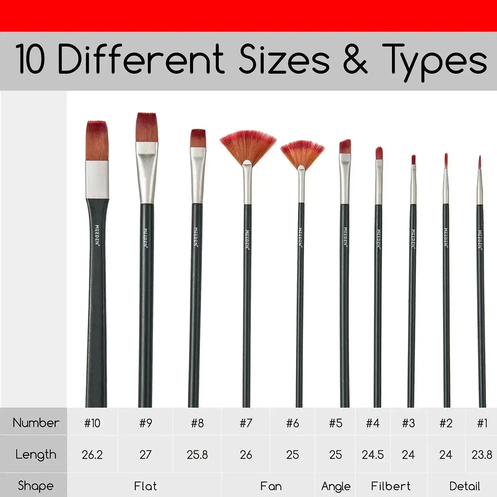 MEEDEN Acrylic Paint Brushes, 10 Pieces - MetrocartsBrushes
