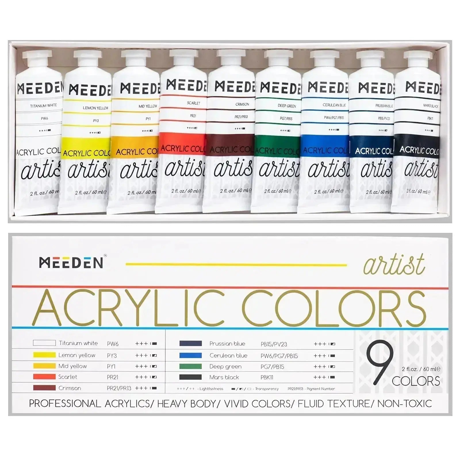 MEEDEN Acrylic Paint Set for Artist, 9x2 oz, 60 ml - MetrocartsPaint
