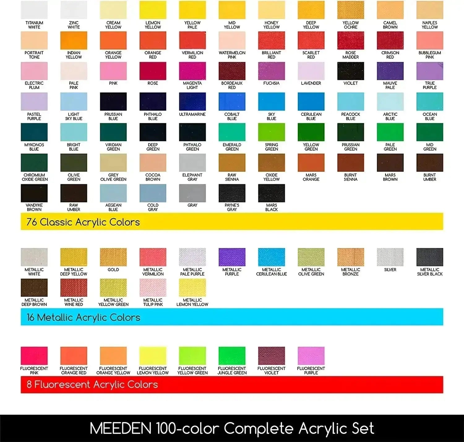 MEEDEN Acrylic Paint Set, 100 Tubes, 0.41 Oz/12ml - MetrocartsPaint