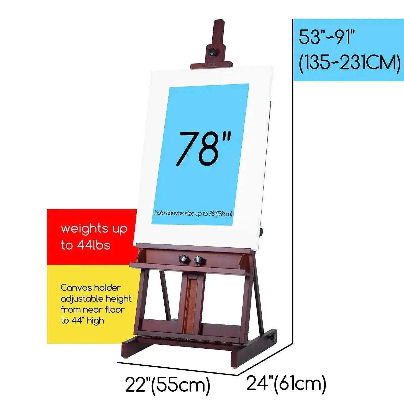 MEEDEN Classic Heavy Duty H-Frame Easel for Studio-Dark Walnut-DW01 - MetrocartsEasel